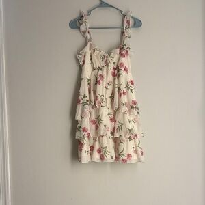 Wild Fable Floral Tiered Kids Dress - Cream and Pink